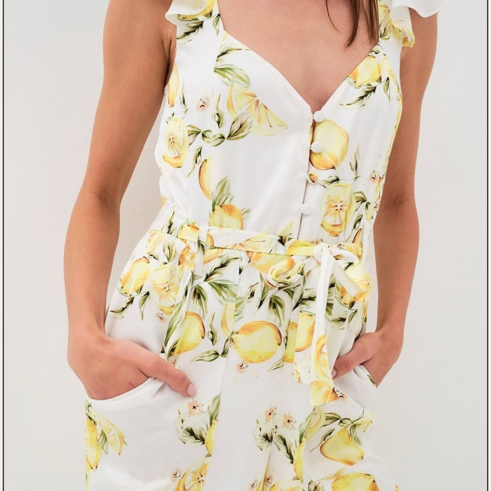 For Love And Lemons Wh Lemon Print W Belt Jumpsuit.